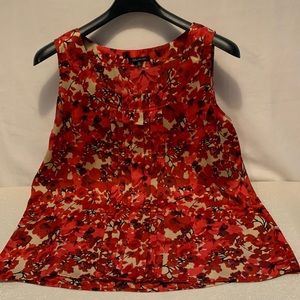 Annie Klein, red orange floral, short sleeve blouse Size XL